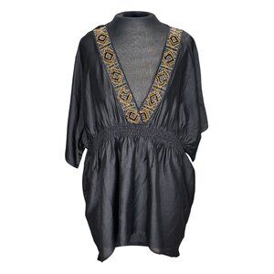 H&M Womens Black Embroidered V-Neck Tunic Size 16 Polyester